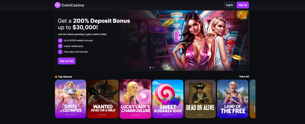 CoinCasino main pag, top games and generous $30000 welcome offer CoinCasino - Crypto casinos